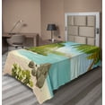 thumbnail image 1 of Ambesonne Tropical Flat Sheet, Palm Trees and Rocks, Twin Size, Aqua Green, 1 of 1