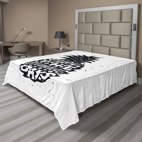 Ambesonne Tropical Flat Sheet, Pineapple Hawaii Fruit, Full Size, Black and White
