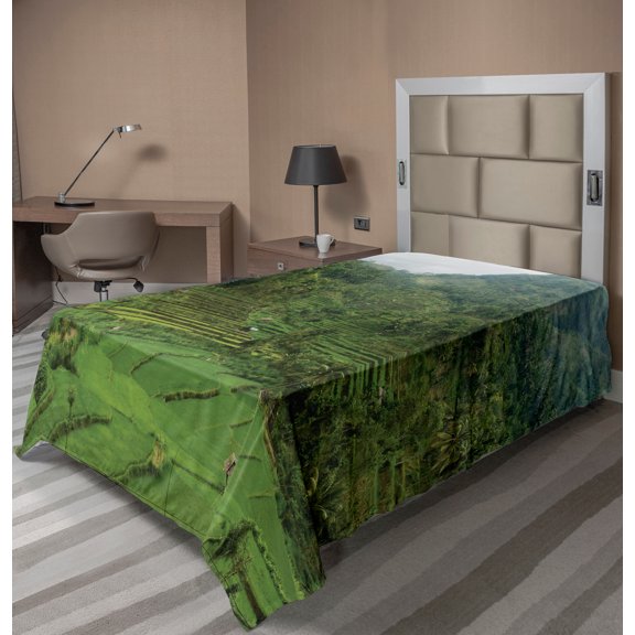 Ambesonne Tropical Flat Sheet, Rice Paddies, Twin Size, Green