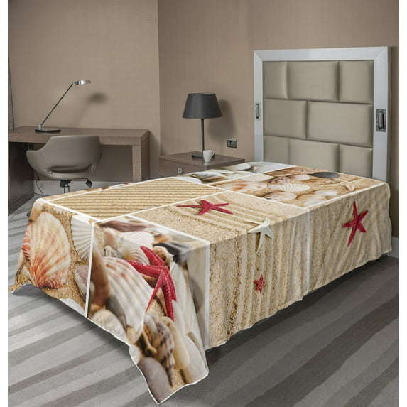 Ambesonne Tropical Flat Sheet, Seashells Starfishes, TwinXL Size, Multicolor