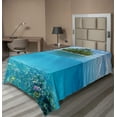 thumbnail image 1 of Ambesonne Tropical Flat Sheet, Small Island in Ocean, TwinXL Size, Aqua Forest Green, 1 of 1