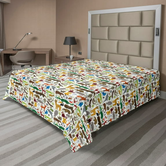 Ambesonne Tropical Flat Sheet, South America Animals, Queen Size, Multicolor