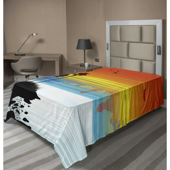 Ambesonne Tropical Flat Sheet, Sunset Sky with Seagulls, TwinXL Size, Multicolor