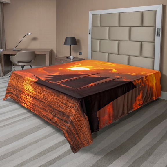 Ambesonne Tropical Flat Sheet, Sunset in Key Florida, California King, Orange Dark Orange