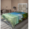 thumbnail image 1 of Ambesonne Tropical Flat Sheet, Surreal Sea Palm Tree, TwinXL Size, Fern Green Turquoise, 1 of 1