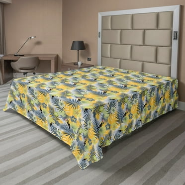 Ambesonne Tropical Flat Sheet, Toucan in Exotic Forest, King Size, Multicolor
