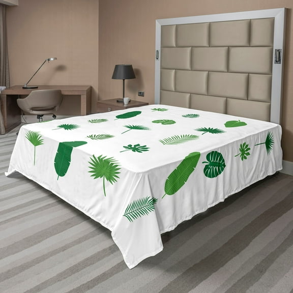 Ambesonne Tropical Flat Sheet, Tree Species Nature, California King, Green Lime Green White