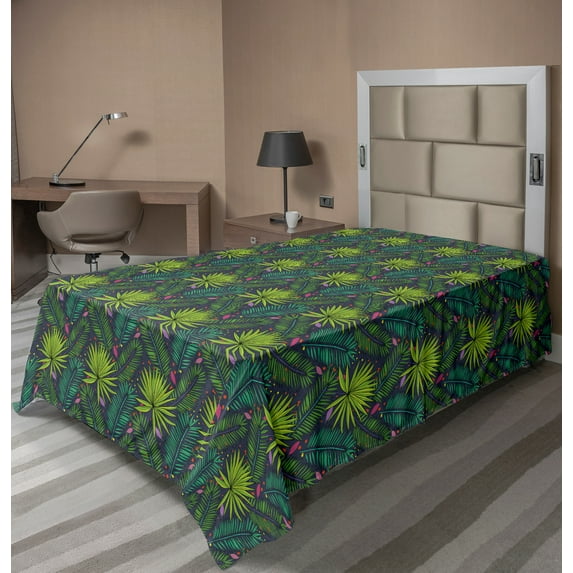 Ambesonne Tropical Flat Sheet, Tropical Fern Aralia, TwinXL Size, Multicolor