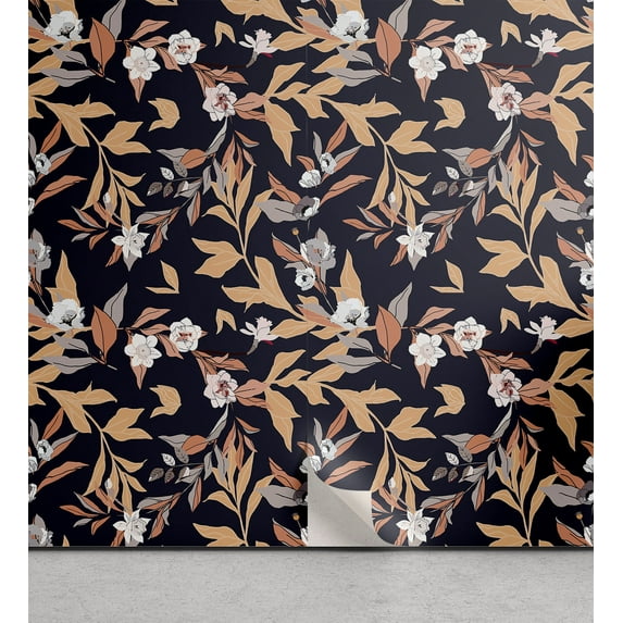 Ambesonne Tropical Floral Peel & Stick Wallpaper for Home, Art of Night Bloom, 13"x100", Dark Indigo Sand Brown