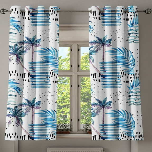 Ambesonne Tropical Grommet Curtain, Abstract Palm Zigzag Art, 50"x60", Sea Blue Cadet Blue White