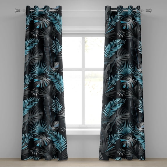 Ambesonne Tropical Grommet Curtain, Black Palm Leaves Plot, 50"x108", Deep Sky Blue Dark Grey