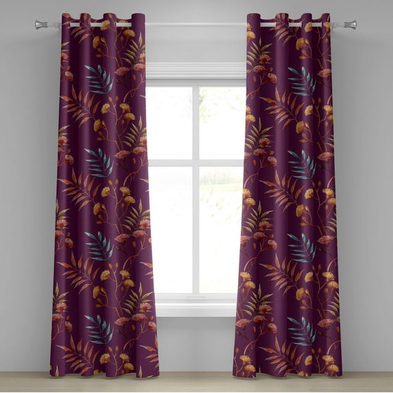 Ambesonne Tropical Grommet Curtain, Bohemian Wild Leaves Art, 50"x96", Dark Magenta Vermilion