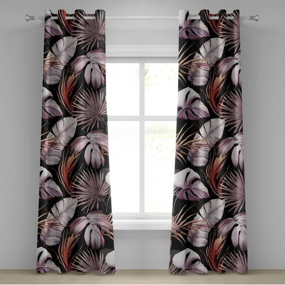 Ambesonne Tropical Grommet Curtain, Exotic Jungle Leaves Aloha, 50"x72", Plum Grey Pink Salmon