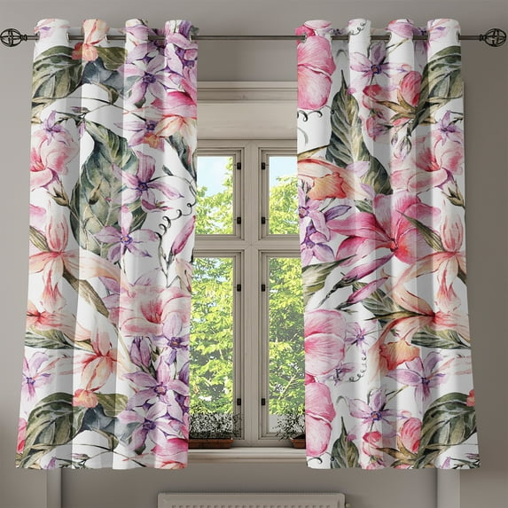 Ambesonne Tropical Grommet Curtain, Flora Art Exotic Foliage, 50"x63", Dark Coral Fawn and Sepia