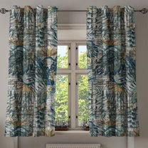 Ambesonne Tropical Grommet Curtain, Grunge Exotic Leafy Art, 50"x60", Teal Fawn and Pale Grey