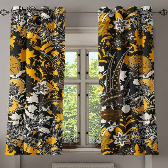 Ambesonne Tropical Grommet Curtain, Jumble Jungle Scene Print, 50"x63", Marigold White Umber