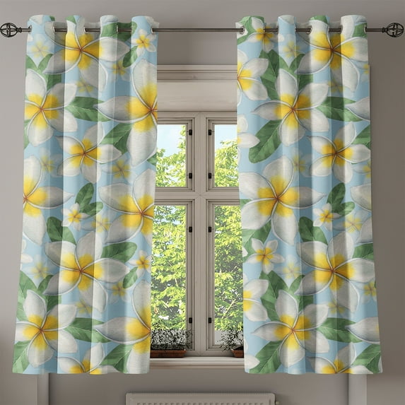 Ambesonne Tropical Grommet Curtain, Little Art Flowers Vintage, 50"x60", Mustard Pale Blue Green