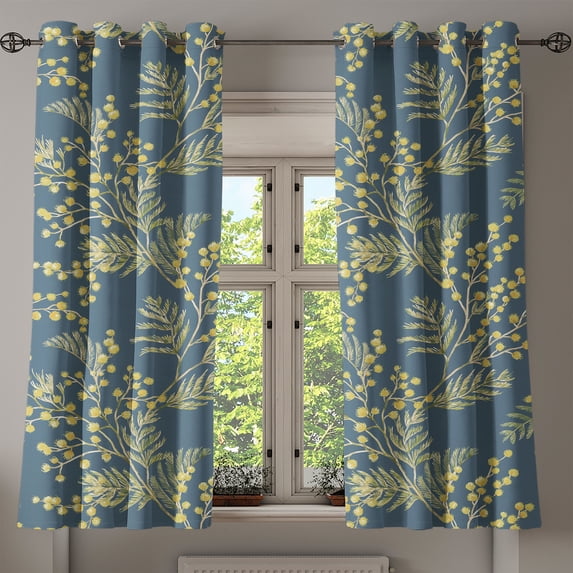 Ambesonne Tropical Grommet Curtain, Mimosa Flowers Pattern Art, 50"x60", Pale Olive Green Blue