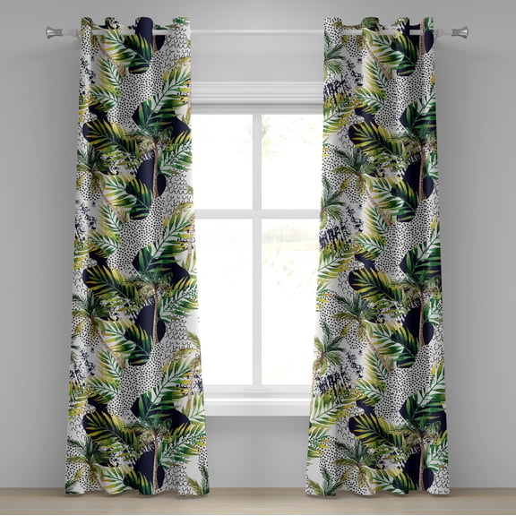 Ambesonne Tropical Grommet Curtain, Modern Leafy Abstract Boho, 50"x72", Fern Green Sage Green