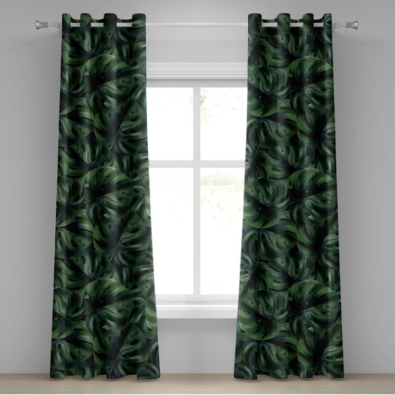 Ambesonne Tropical Grommet Curtain, Monsteras Realistic Plot, 50"x120", Hunter Green and Dark Teal