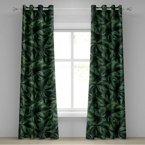 Ambesonne Tropical Grommet Curtain, Monsteras Realistic Plot, 50"x96", Hunter Green and Dark Teal