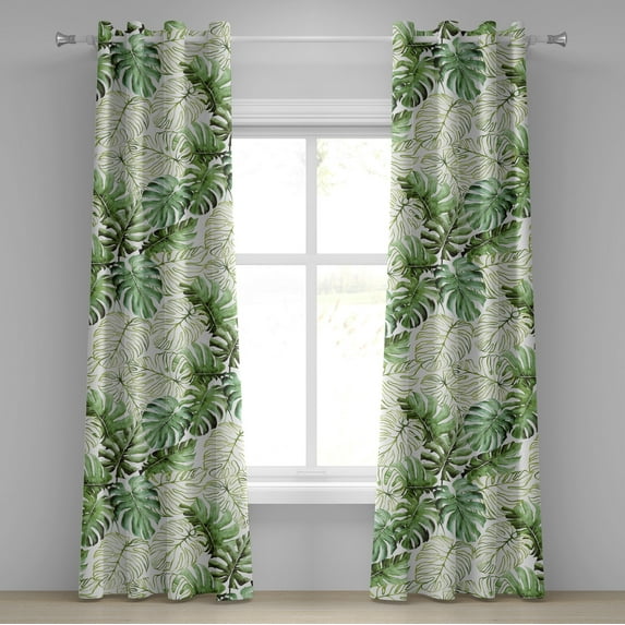 Ambesonne Tropical Grommet Curtain, Palm Foliage Watercolor, 50"x72", Pale Reseda Green White