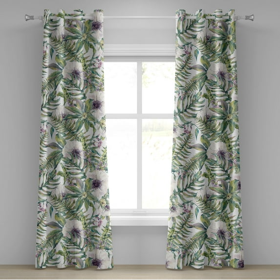 Ambesonne Tropical Grommet Curtain, Palm Leaves Lupine Anemone, 50"x72", Pale Olive Green and Quartz