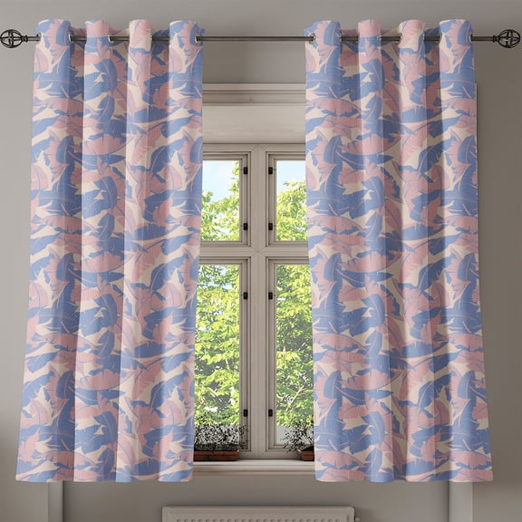 Ambesonne Tropical Grommet Curtain, Palm Leaves Soft Tones, 50" x 54", Pale Pink Blue Cream