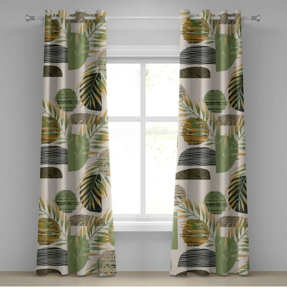 Ambesonne Tropical Grommet Curtain, Semicircles Foliage Plot, 50"x96", Pale Olive Green Amber