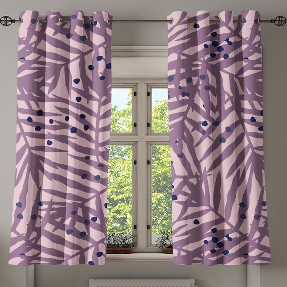 Ambesonne Tropical Grommet Curtain, Silhouette Jungle Foliage, 50"x60", Mauve Taupe and Pale Rose