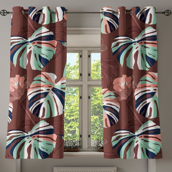 Ambesonne Tropical Grommet Curtain, Simplified Exotic Flora, 50"x60", Pale Salmon Seafoam
