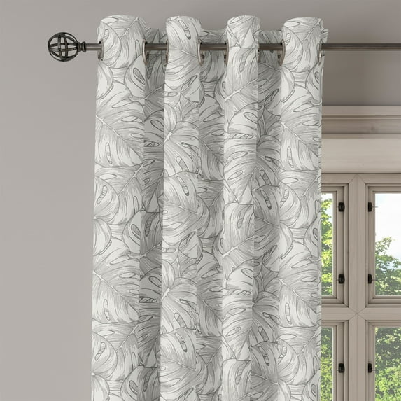 Ambesonne Tropical Grommet Curtain Single Panel, Rainforest Giant Leaves, 50"x60", Grey Dust
