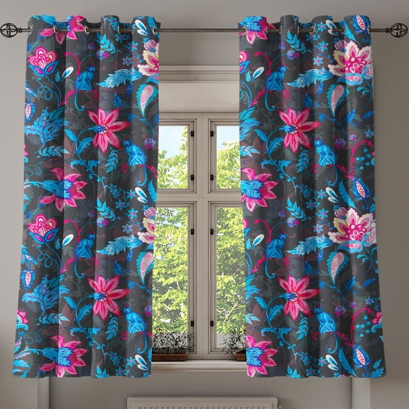 Ambesonne Tropical Grommet Curtain, Traditional Flora Ornament, 50"x63", Soft Pink and Dark Lavender