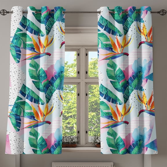 Ambesonne Tropical Grommet Curtain, Triangle Paradise Flower, 50"x60", Sea Green and Dark Teal