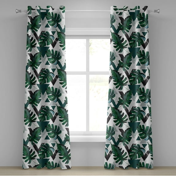 Ambesonne Tropical Grommet Curtain, Triangles Monsteras Plot, 50"x120", Laurel Green and Dark Grey