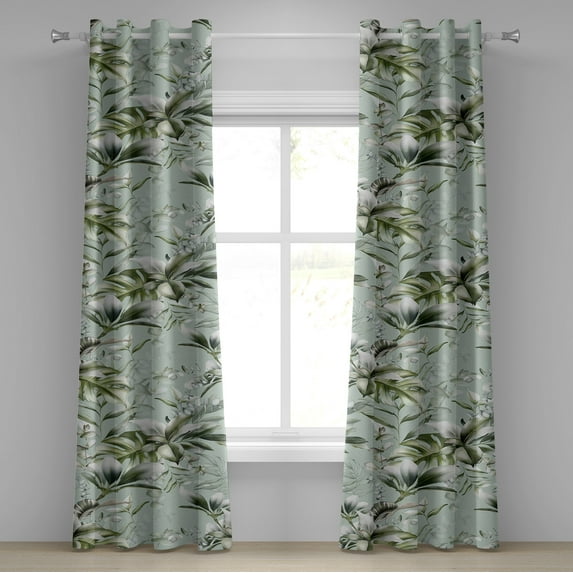 Ambesonne Tropical Grommet Curtain, Vintage Jungle Foliage Art, 50"x108", Olive Green and Pale Seafoam