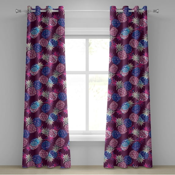 Ambesonne Tropical Grommet Curtain, Watercolor Pineapples Plot, 50"x84", Dark Magenta Pale Green