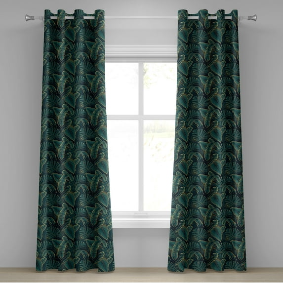 Ambesonne Tropical Grommet Curtain, Wild Realistic Look Leaves, 50"x108", Forest Green Amber