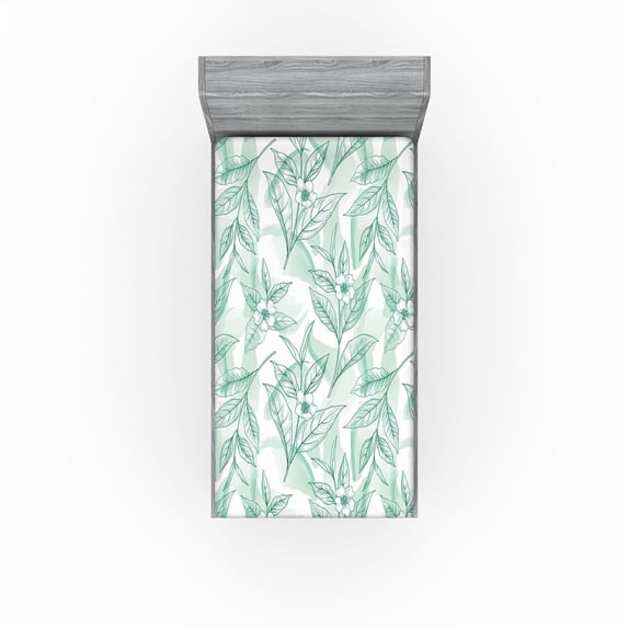 Ambesonne Tropical Jungle Fitted Sheet, Dreamy Floral Aura, Twin Size, Almond Green Sea Green