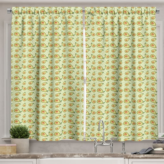 Ambesonne Tropical Kitchen Curtains, Avocado Fruits with Dots, 55"x39", Persian Orange and Lime Green