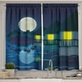 thumbnail image 1 of Ambesonne Tropical Kitchen Curtains, Bungalows and Full Moon, 55"x39", Yellow Dark Teal Indigo, 1 of 3