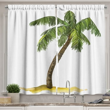 Ambesonne Tropical Kitchen Curtains, Cartoon Palm Trees, 55"x24", Green Brown