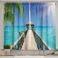thumbnail image 1 of Ambesonne Tropical Kitchen Curtains, Dock and Palm Leaves Art, 55"x39", Persian Blue Almond Tan, 1 of 3