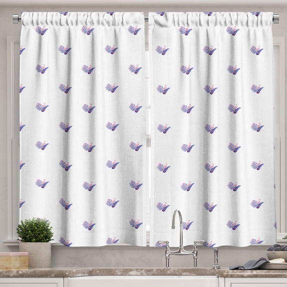 Ambesonne Tropical Kitchen Curtains, Flamingos Striped Leaves, 55"x24", Pale Pink and Dark Violet