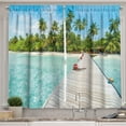 thumbnail image 1 of Ambesonne Tropical Kitchen Curtains, Maldives Island Beach, 55"x45", Fern Green Turquoise, 1 of 3