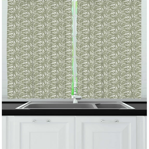 Ambesonne Tropical Kitchen Curtains, Palm Leaves Digital Art, 55"x45", Sage Green and White