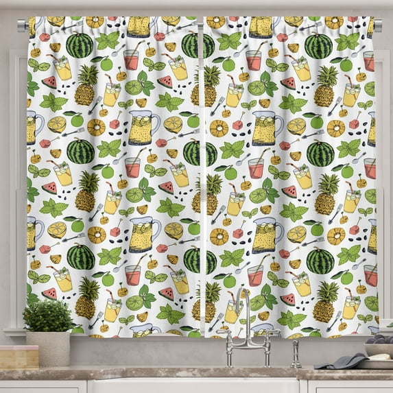 Ambesonne Tropical Kitchen Curtains, Summer Drinks Fruits, 55"x39", Multicolor