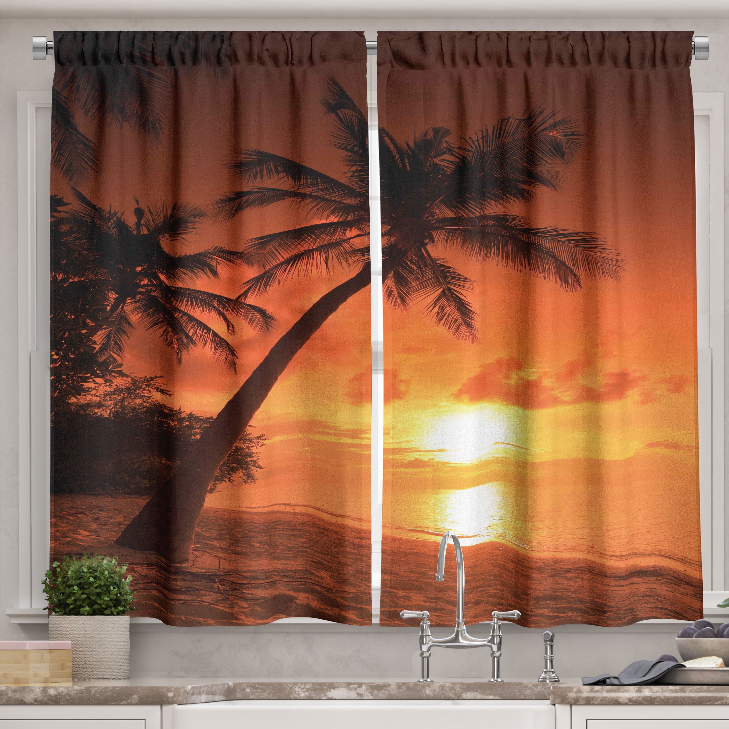 Kitchen Theme Kitchen Curtains 2 Panel Set Window Drapes 55 X 39  Ambesonne