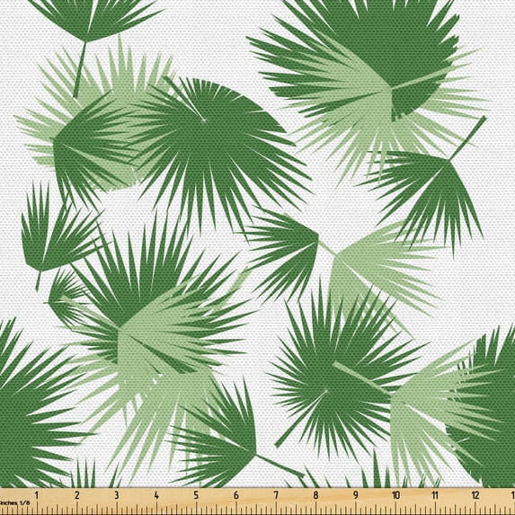 Ambesonne Tropical Leaf Fabric by the Yard Upholstery, Palm Exotic Art Print, 3 Yards, Olive Green White and Fawn