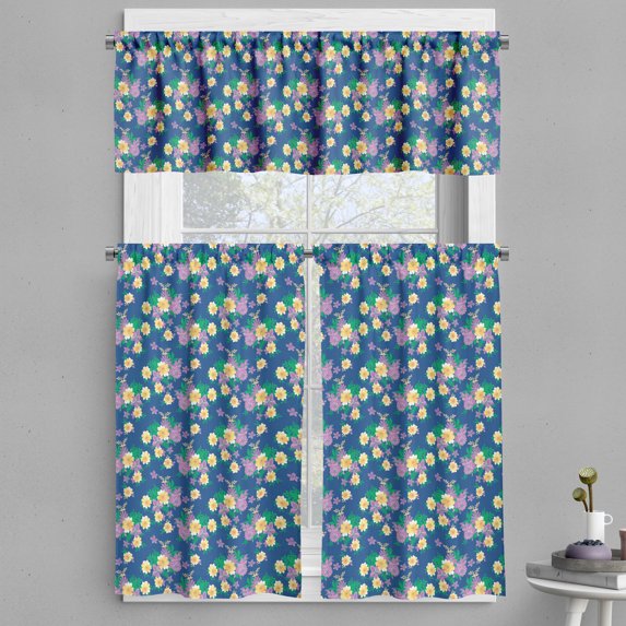 Ambesonne Tropical Leaf Valance & Curtain, Flowers Japanese Plot, 55"x36", Pale Purple Sand Brown